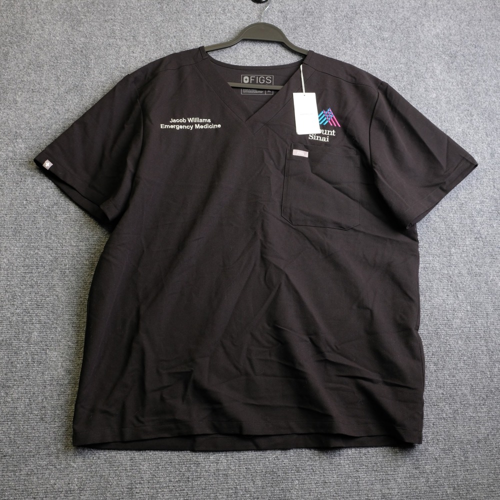 FIGS Leon Scrub Top Mens XL Black Mount Sinai Emergency Medicine NWT FM1500